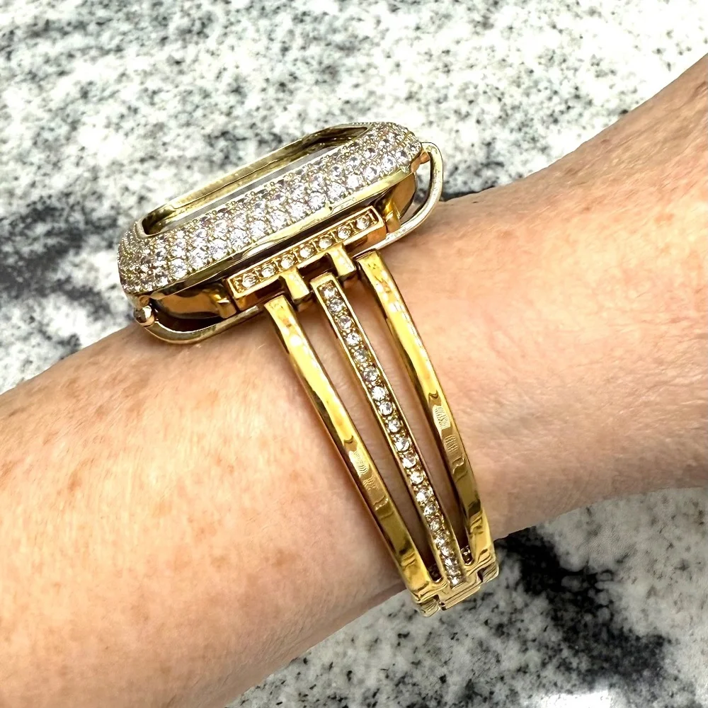 2 pc Apple Watch set white gold lab diamond case and crystal band classy bling